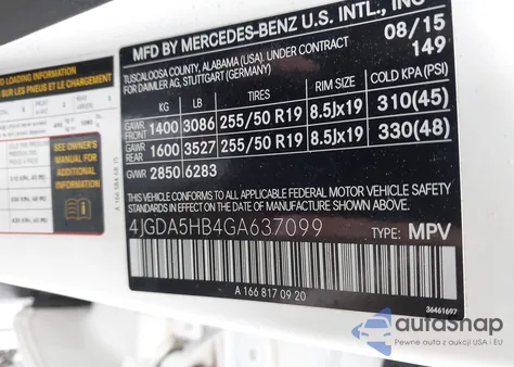 2016 Mercedes-Benz Gle 350 4Matic z USA, uszkodzony, nr VIN 4JGDA5HB4GA637099